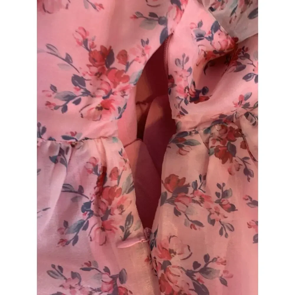 Endless Rose Floral Puff Pink Barbie Baby Doll Mini Dress Balloon Sleeves Size S
